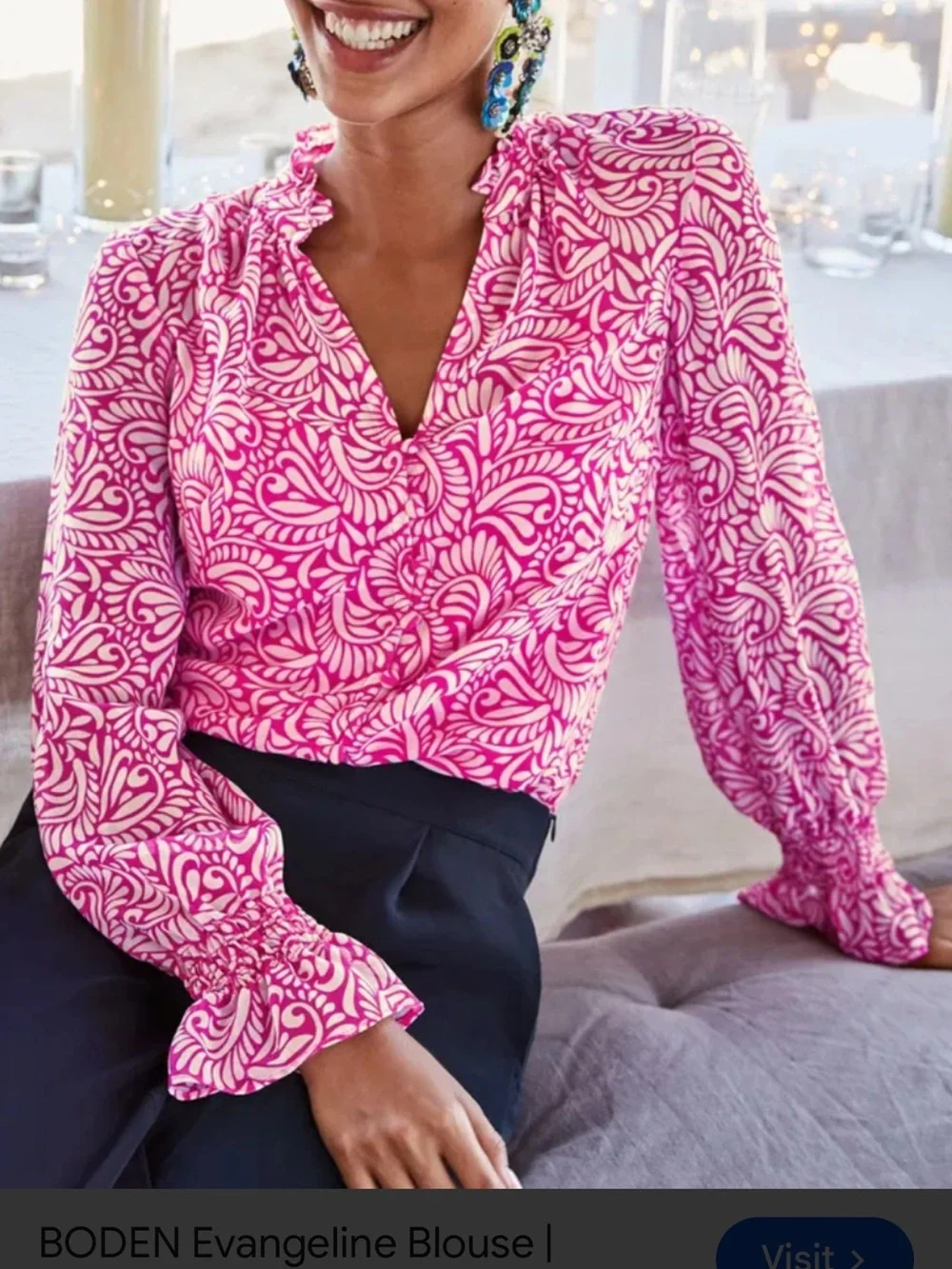 Boden Evangeline Blouse, ruffled collar. *Flaw